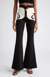 AREA BUTTERFLY COLORBLOCK CRYSTAL EMBELLISHED CUTOUT FLARE PANTS