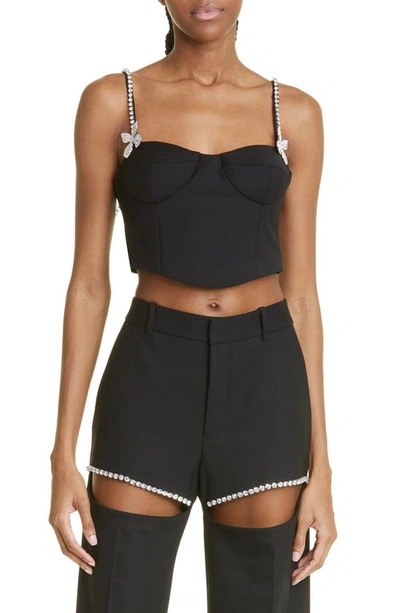 Area Butterfly Crystal-embellished Cropped Tank Bustier In Black