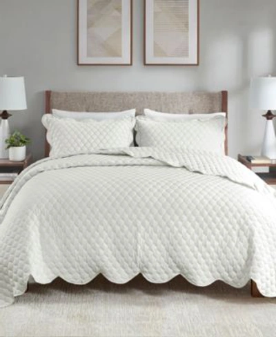 Madison Park Nala Scalloped Edge Crinkle Microfiber 3 Piece Quilt Set Collection In Ivory