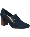 Bella Vita Ashton Block Heel Buckle Strap Pump In Navy Suede Leather