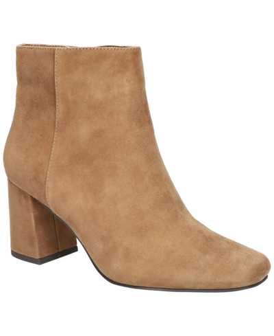 Bella Vita Women's Square Toe Ankle Boots In Cognac Suede Leather