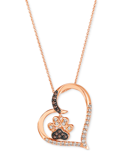 Le Vian Nude Diamond (1/4 Ct. T.w.) & Chocolate Diamond (1/10 Ct. T.w.) Paw Print Heart Pendant Necklace In In K Strawberry Gold Pendant