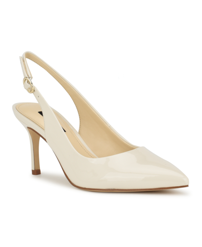 Nine West Women's Menora Adjustable Slingback Pointy Toe Pumps In Cream Patent- Faux Patent Leather