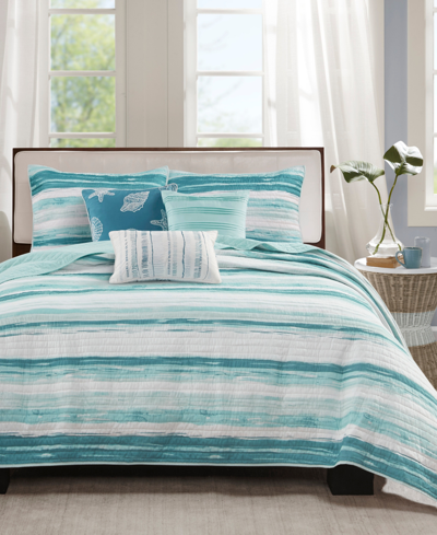 Madison Park Marina Printed 6 Piece Quilt Set, King/california King In Aqua