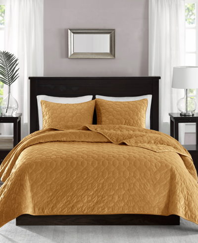 Madison Park Harper Quilted Velvet 3-pc. Quilt Set, Full/queen In Mustard