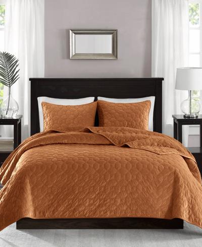 Madison Park Harper Quilted Velvet 3-pc. Quilt Set, Full/queen In Rust