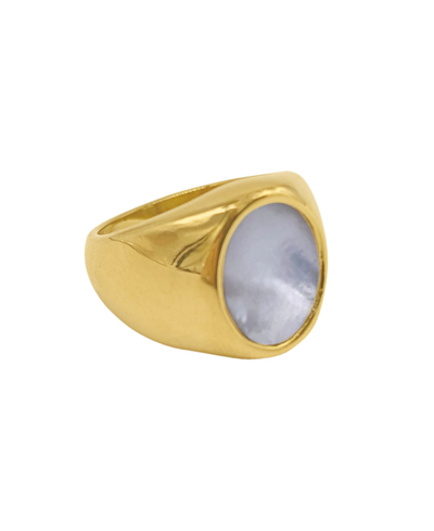 Adornia 14k Yellow Gold Plated Stainless Steel Mother Of Pearl Signet Ring In White