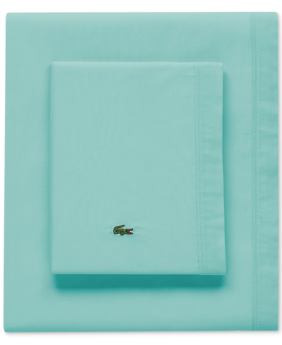 Lacoste Home Solid Cotton Percale Sheet Set, Queen In Water Blue
