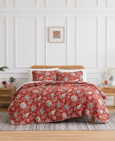 Southshore Fine Linens Jacobean Willow Oversized Quilt Set Collection In Red