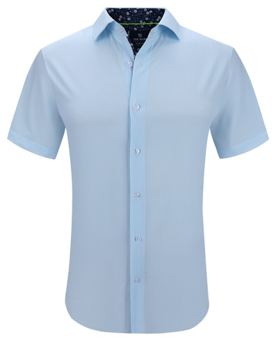 Tom Baine Men's Slim Fit Short Sleeve Performance Stretch Button Down Dress Shirt In Light Blue Dots