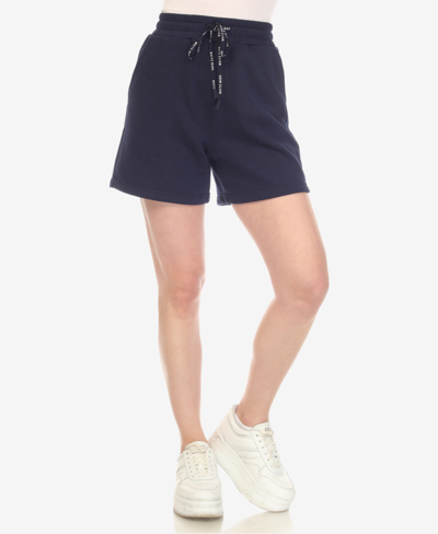 White Mark Women's Super Soft Drawstring Waistband Sweat Shorts In Navy
