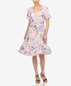 White Mark Plus Size Floral Short Sleeve Knee Length Dress In Lavender