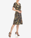 White Mark Plus Size Floral Short Sleeve Knee Length Dress In Black