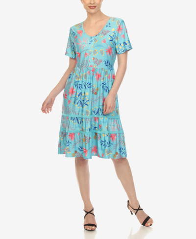 White Mark Plus Size Floral Short Sleeve Knee Length Dress In Blue