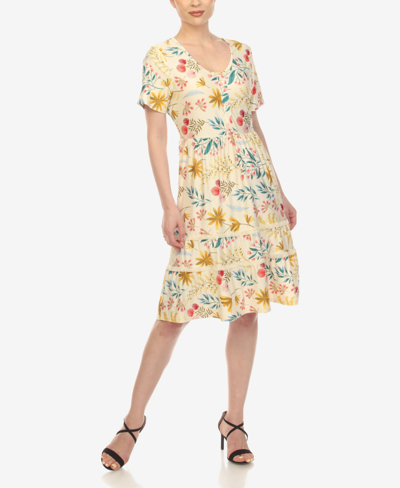 White Mark Plus Size Floral Short Sleeve Knee Length Dress In Beige