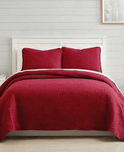 Southshore Fine Linens Grid 3 Piece Quilt Set, King In Red