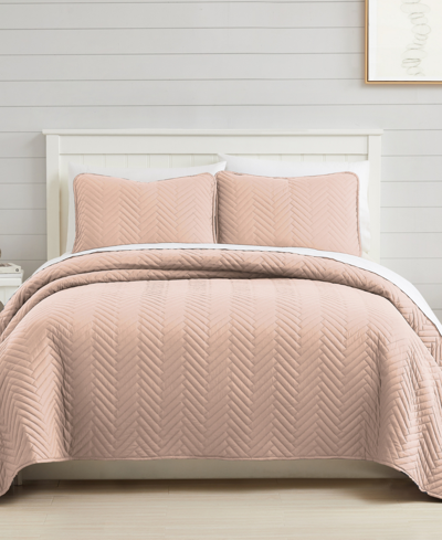 Southshore Fine Linens Solid Color Chevron 2 Piece Quilt Set, Twin In Rose