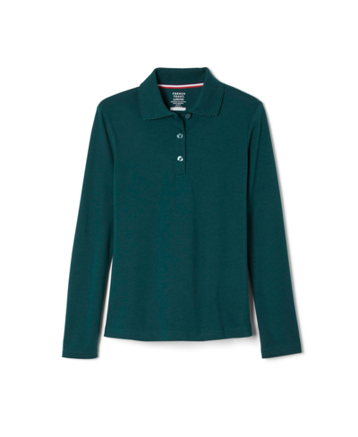French Toast Big Girls Long Sleeve Picot Collar Interlock Polo Shirt In Green