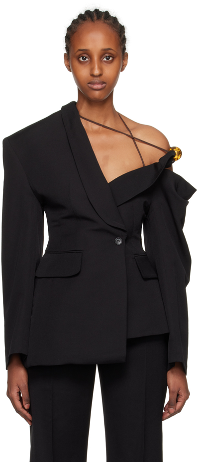 Jacquemus La Veste Baska Wool Off-shoulder Blazer In Black