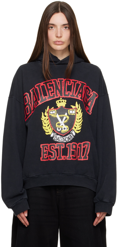 Balenciaga College Logo-print Oversized Hoodie In Black