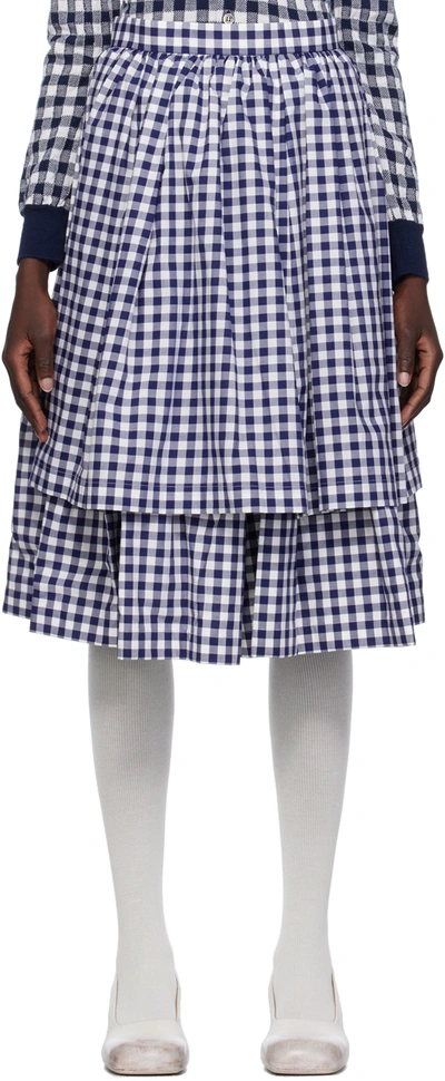 Comme Des Garcons Girl Tiered Gingham Cotton Skirt In Blue