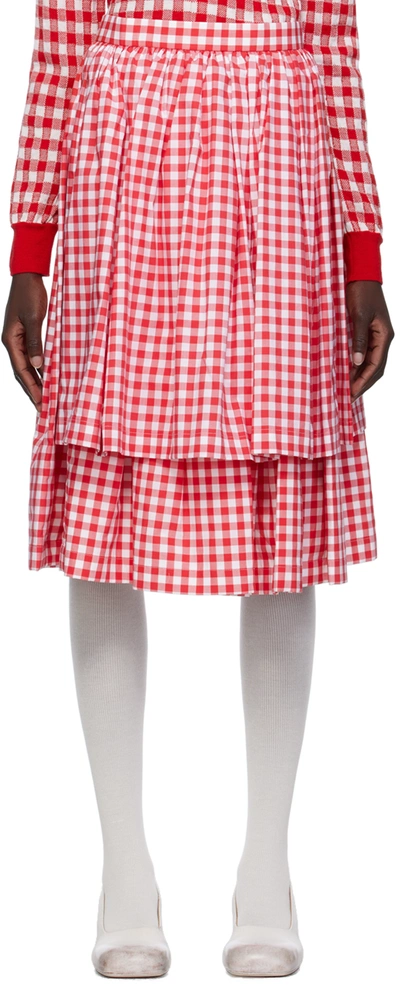 Comme Des Garcons Girl Red Layered Midi Skirt In 2 Red/white