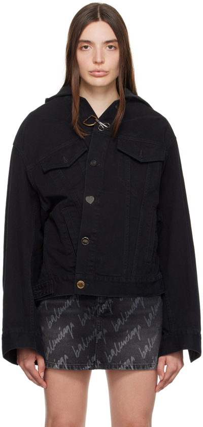 BALENCIAGA BLACK HOODED DENIM JACKET