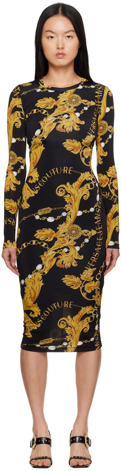 Versace Jeans Couture Baroque-print Midi Dress In Black