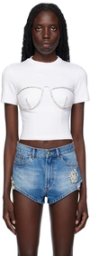 Area Crystal Bustier Cup Crop T-shirt In White