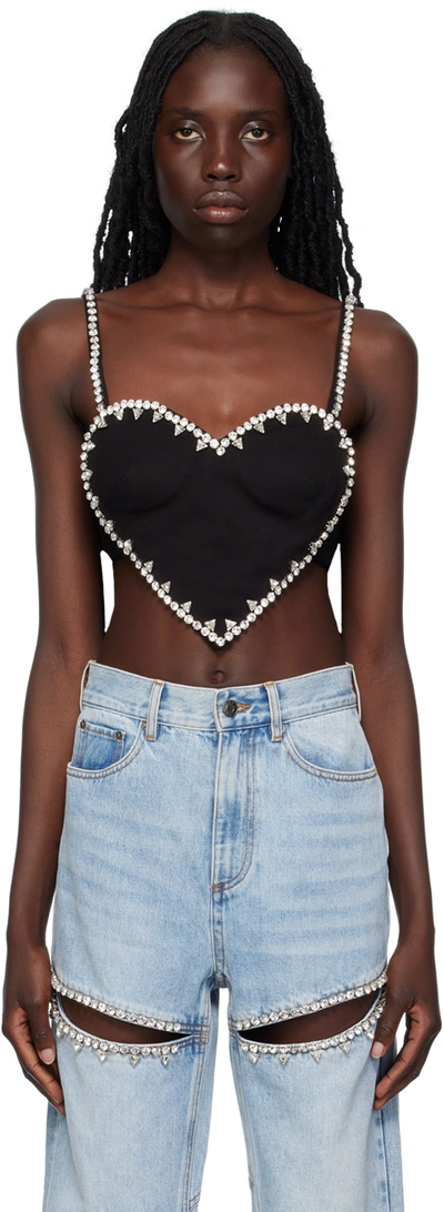 Area Heart-motif Crystal-embellished Top In Black