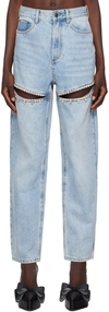 Area Crystal-embellished Cutout High-rise Straight-leg Jeans In Light Blue