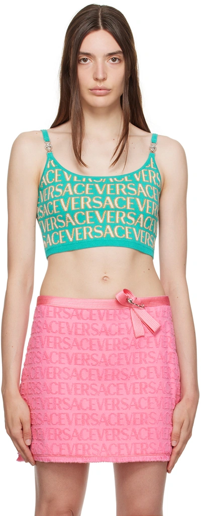 Versace Logo-print Cropped Cardigan In Green