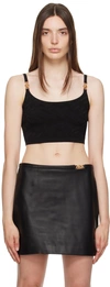 Versace La Greca Copped Embellished Knitted Top In Black