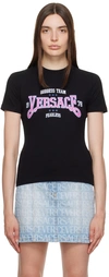 Versace Crew Neck Graphic Print Short Sleeves Top In 6bd50/black/hot Pink