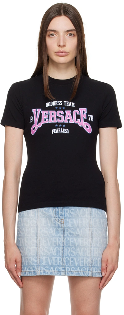Versace Logo-print T-shirt In 6bd50/black/hot Pink