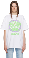 Versace Cotton T-shirt With Medusa Print In Bianco