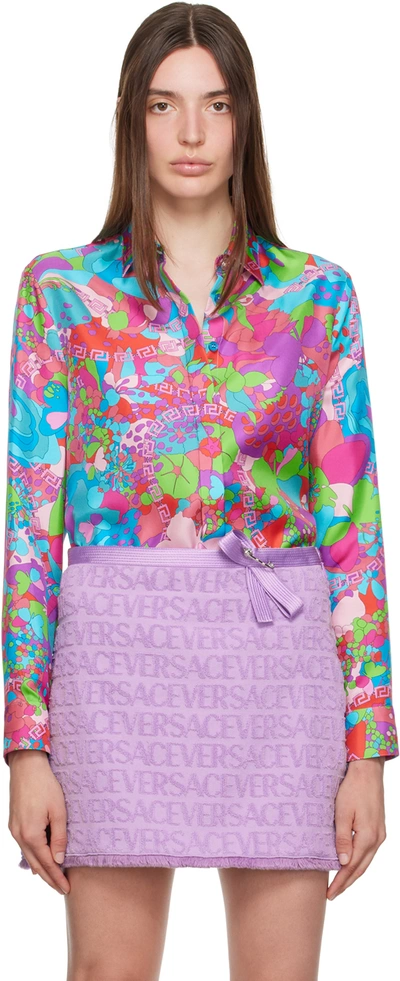 Versace X Dua Lipa Floral Summer Silk Shirt In Multicolor