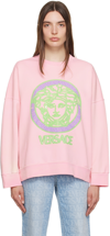 Versace Sweatshirt Sweatshirt Fabric Series Neon Effect Logo Print In 6p840/baby Pink