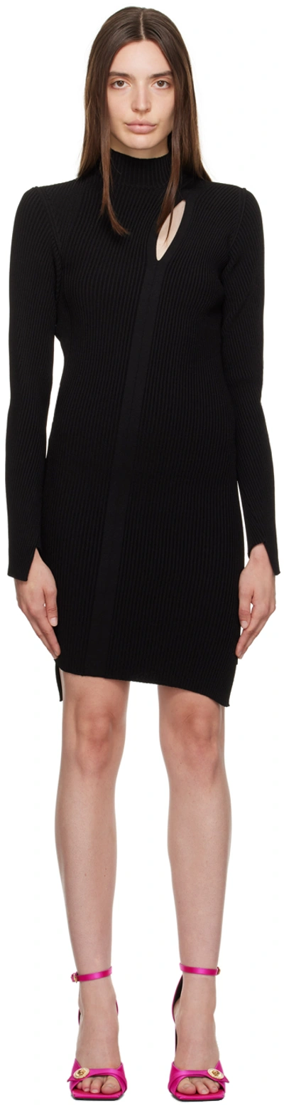 Versace Rib Knit Viscose Cutout Mini Dress In Black