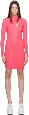 Versace Slash Detail Long Sleeve Twisted Rib Sweater Dress In 1po20/flamingo