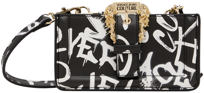 Versace Jeans Couture Black & White Pin-buckle Bag In El01 Black + White