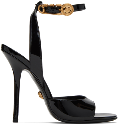 Versace Black Safety Pin Heeled Sandals In New