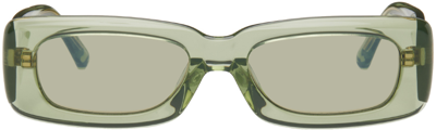 Attico X Linda Farrow Mini Marfa Rectangular Sunglasses In 18 Green Gold Green