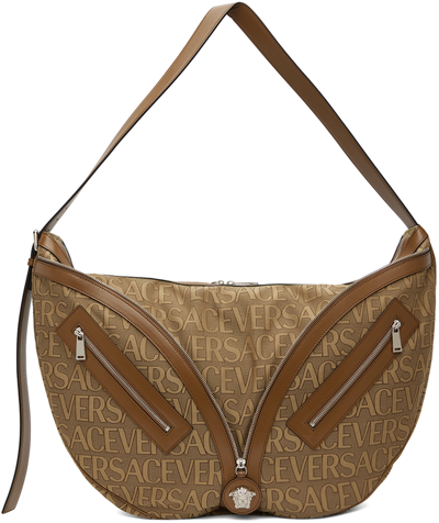 Versace Large  Allover Shoulder Bag In Brown