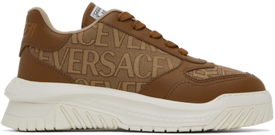 Versace Allover Odissea Sneakers In 2n240_beige_brown