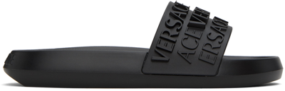 Versace Logo Rubber Slide Sandals In Black