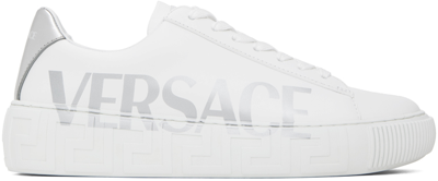 Versace La Greca Logo-print Low-top Sneakers In White Silver