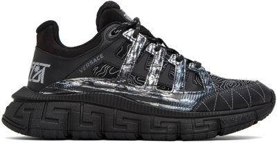 Versace Black & Silver Trigreca Sneakers In D4192-black+silver