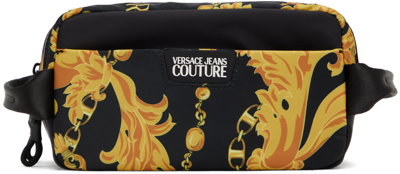 Versace Jeans Couture Black & Gold Chain Couture Vanity Pouch In Eg89 Black + Gold