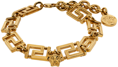 Versace Gold Greca Bracelet In Brown
